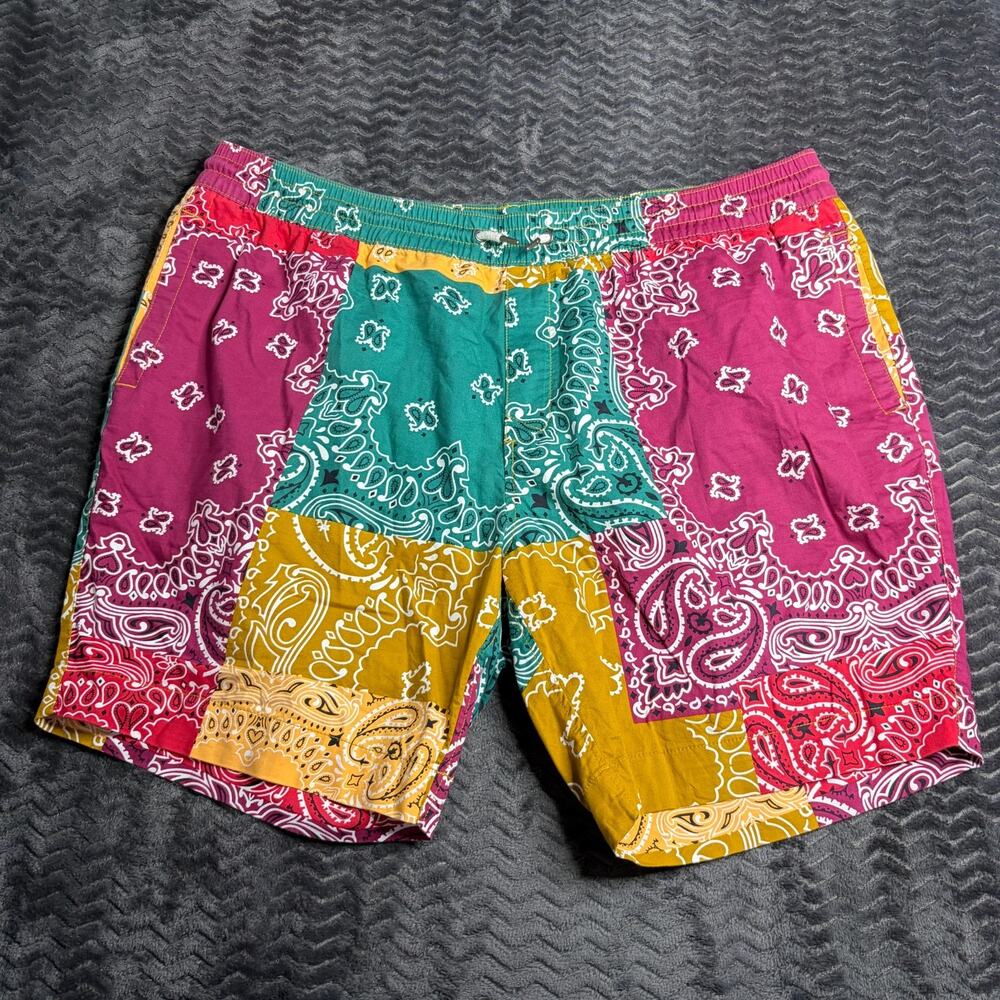 Mens Sun and Stone Bandana Print Patchwork Board Shorts size 2XL